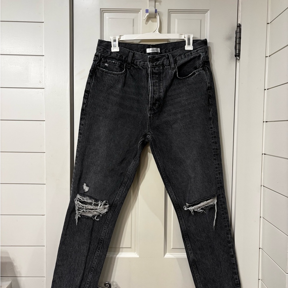 Anine Bing High-Rise Charcoal Gray Ripped Mom Jeans - Women - Picture 2 of 8
